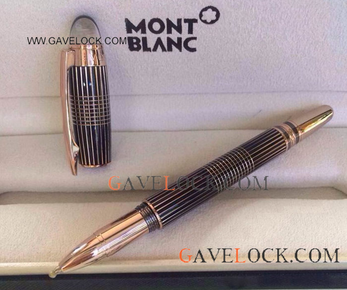 Starwalker Black And Rose Gold Stripped Rollerball Pen with Mont Blanc Rollerball Refill
